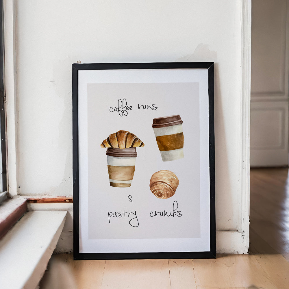 Coffee Runs and Pastry Crumbs Minimal Kitchen Print Artwork