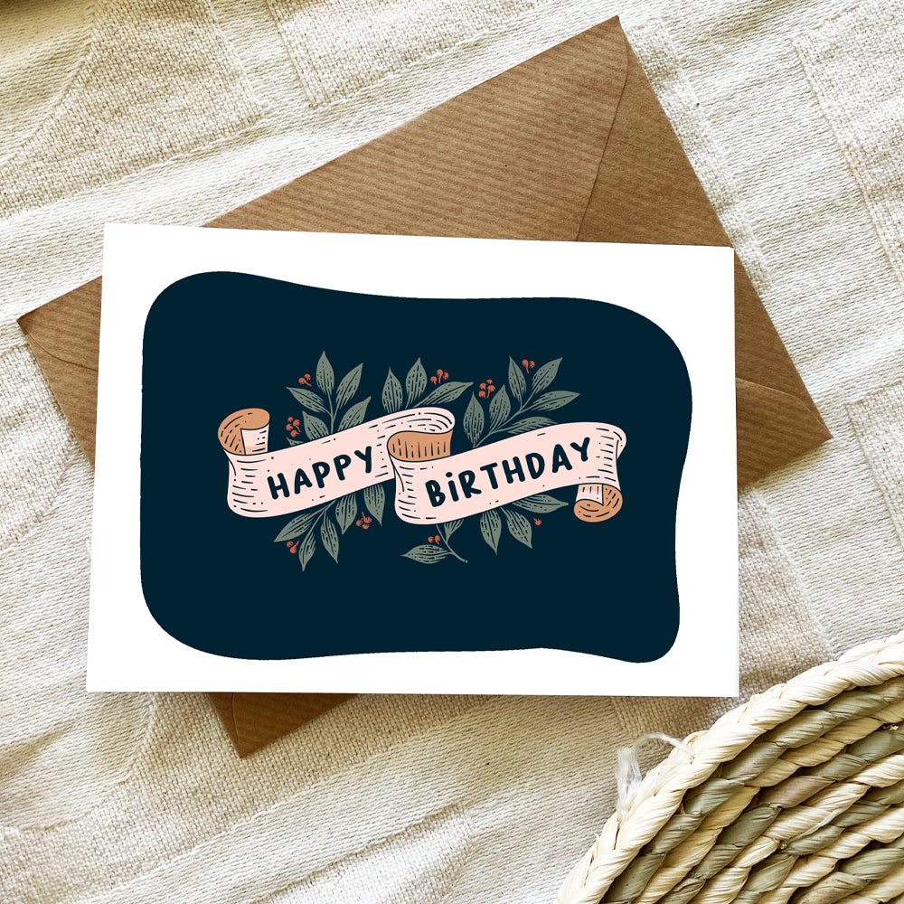 Happy Birthday Retro Biker Floral Banner Card