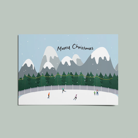 Merry Christmas Ice Rink Illustrated Christmas Card