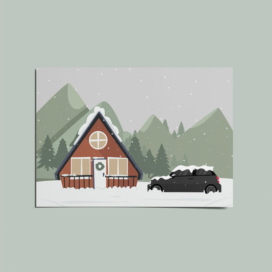 Winter Escape to the Cabin Snowy Illustrated Christmas Card