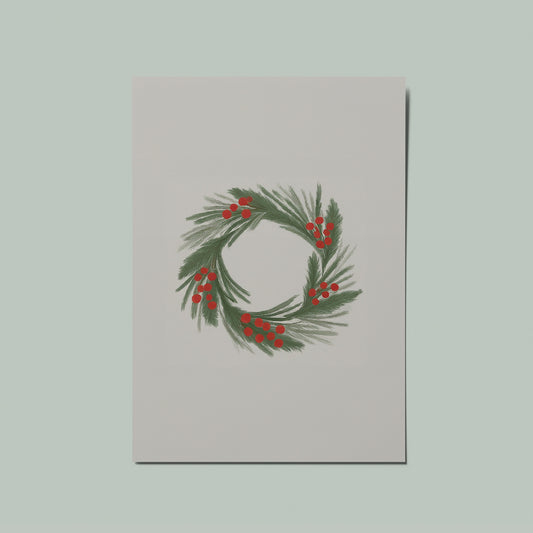 Christmas Wreath and Berried Illustrated Christmas Card