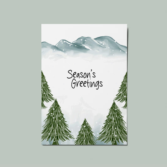 Seasons Greetings Minimal Hilltop Snow Scene Illustrated Christmas Card